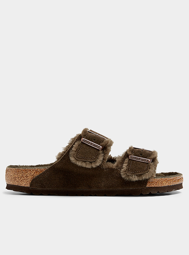 Birkenstock Dark Brown Mocha shearling-lined Arizona slippers Men for men