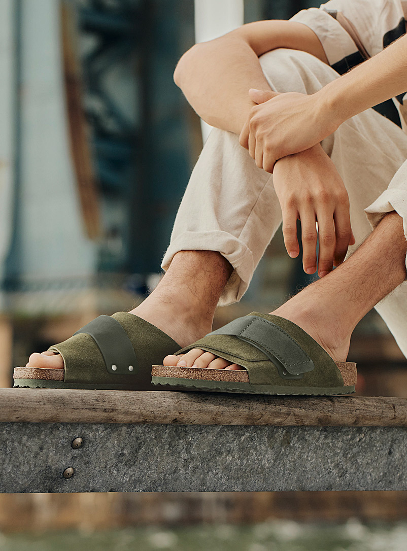 Birkenstock: La sandale Kyoto suède thym Homme Vert foncé-mousse-olive pour homme