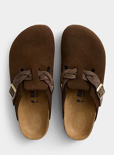 Braided strap suede Boston mules Women