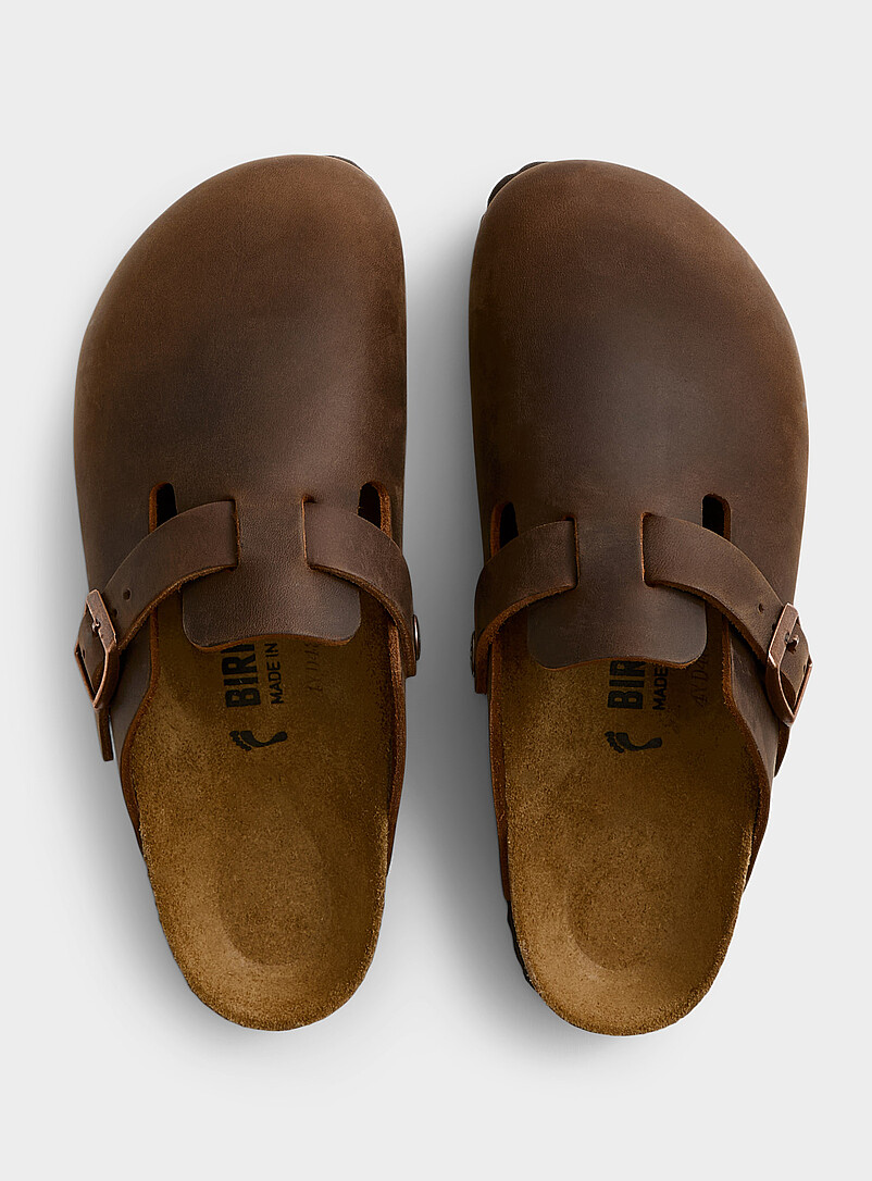 Birkenstock: La mule Boston cuir huil&eacute; brun Femme Brun pour femme