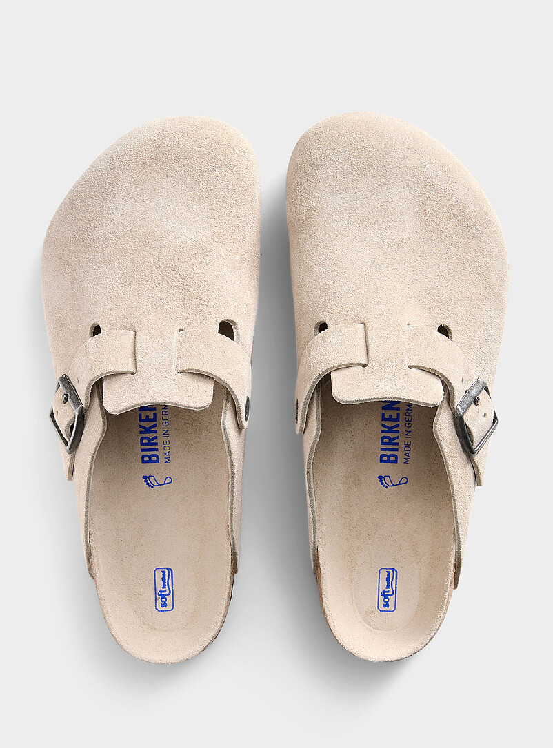 Birkenstock: La mule Boston su&egrave;de souple Homme Ivoire - Beige cr&egrave;me pour homme