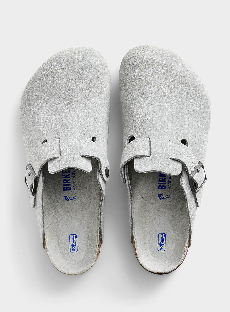 Birkenstock: La mule Boston su&egrave;de souple Homme Ivoire - Beige cr&egrave;me pour homme