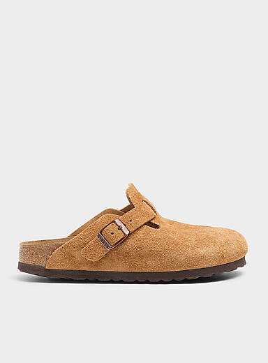 Birkenstock: La mule Boston su&egrave;de souple Femme Brun p&acirc;le pour femme