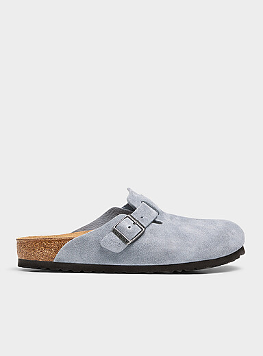 Blue suede Boston mules Men