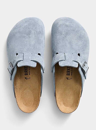 Blue suede Boston mules Men