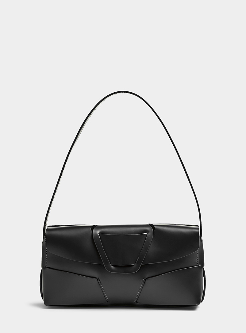Hereu Black Perlata braided detail leather baguette bag for women