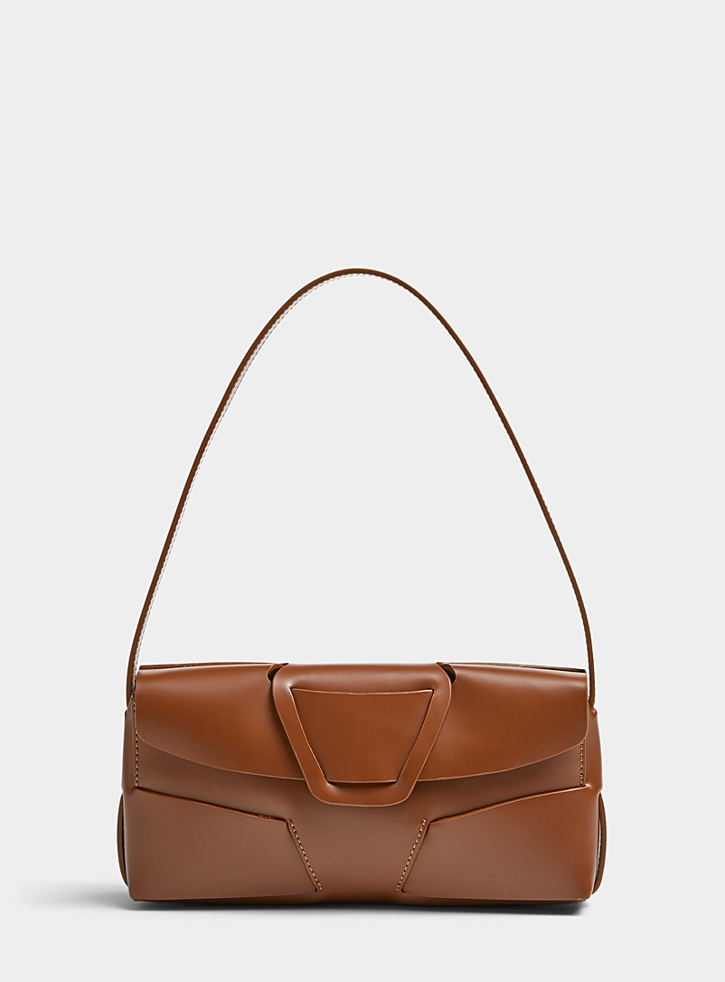 Hereu Brown Perlata braided detail leather baguette bag for women