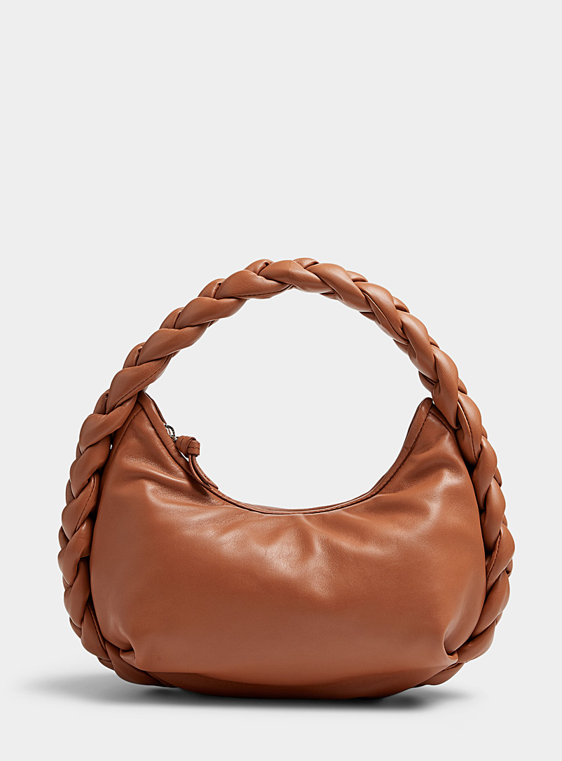 Hereu Brown Espiga braided-handle leather baguette bag for women