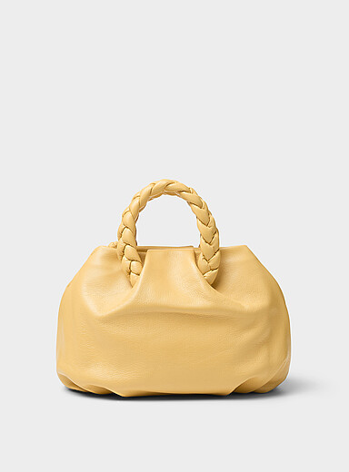 Bombon braided handles yellow leather bag