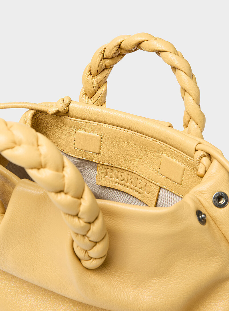 Hereu: Le sac cuir anses natt&eacute;es Bombon jaune Jaune tournesol pour femme