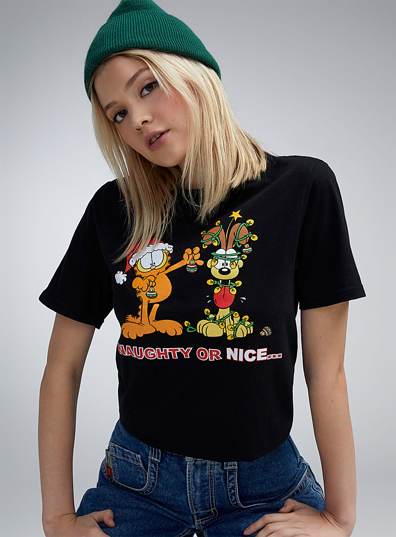 Twik Black Christmas Garfield T-shirt for women
