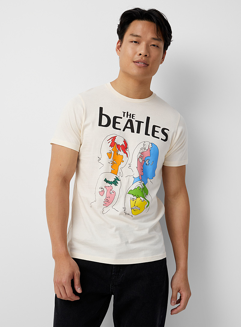 Le 31 Cream Beige The Beatles colourful T-shirt for men