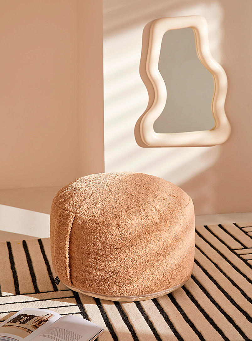 Simons Maison Light Brown Sherpa rounded pouf