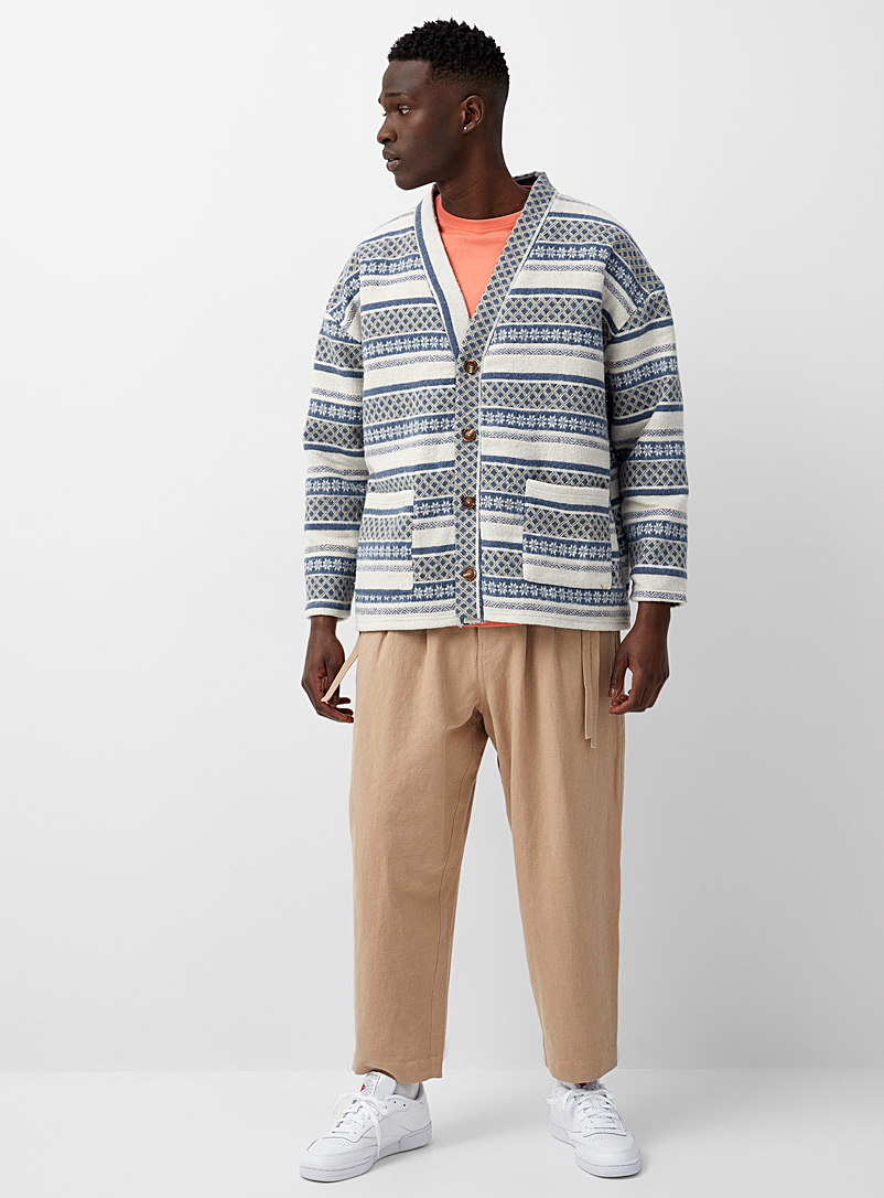 Le 31 Blue Geo knit overshirt for men