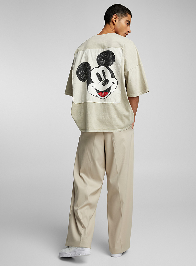 Le 31 Cream beige Oversized Mickey Mouse T-shirt for men