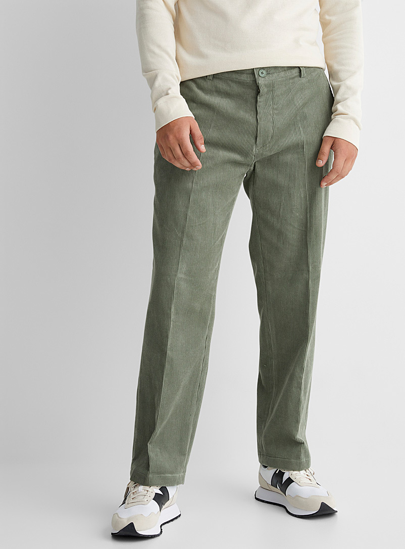 Le 31 Lime Green Comfort-waist corduroy pant Straight fit for men