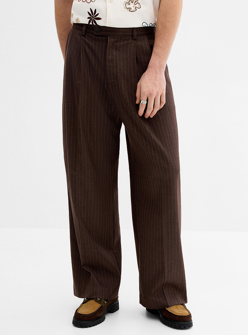 Djab Brown Chalk-stripe pleated wide pant Loose fit <b>Imported from Seoul</b> for men
