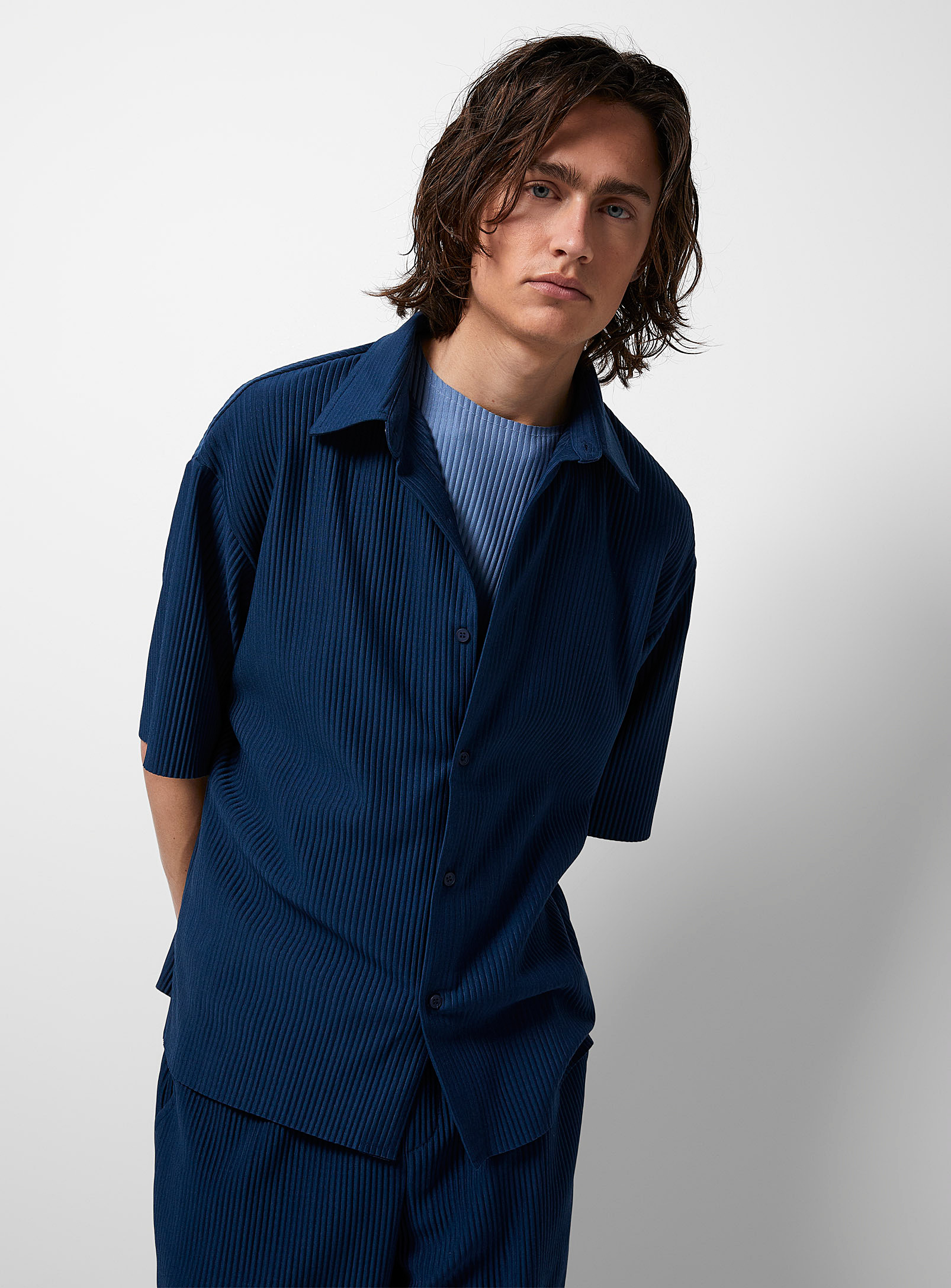 Le 31 Soft Ribbed Shirt In Blue