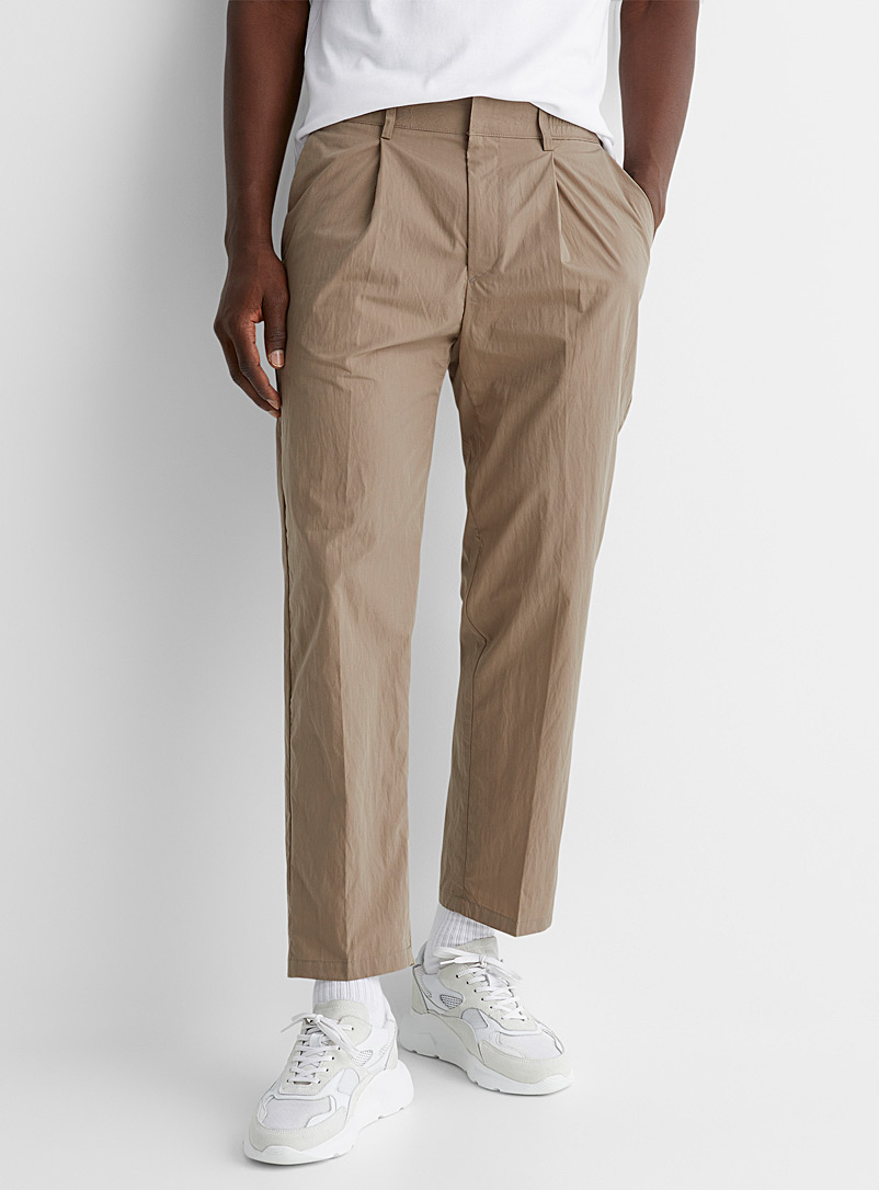 Le 31 Light Brown Comfort-waist nylon pant for men