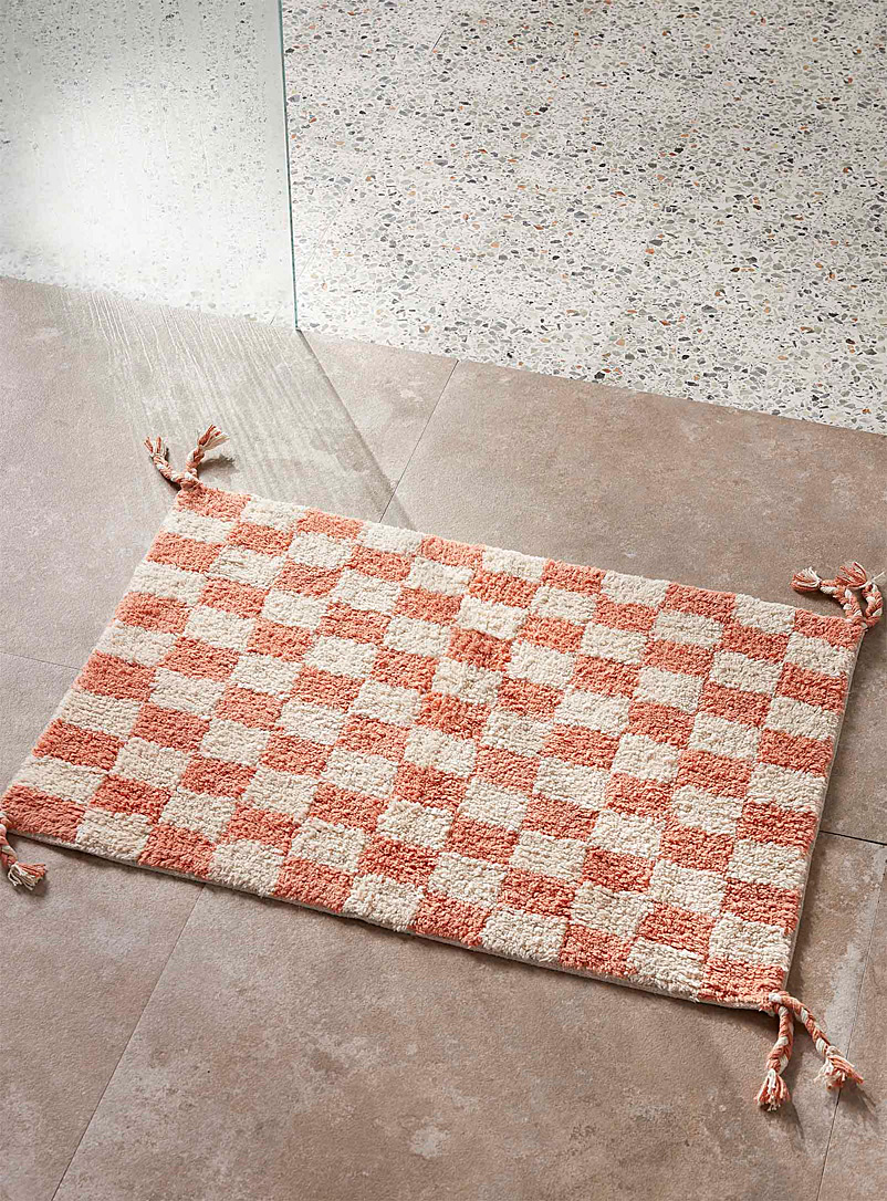 Simons Maison Peach Orange checkerboard bath mat 52 x 74 cm