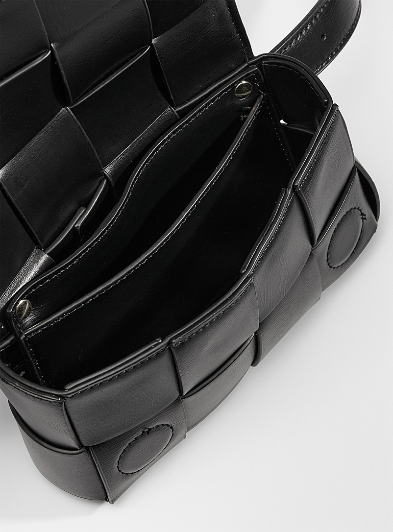Simons Black Braided flap mini bag for women