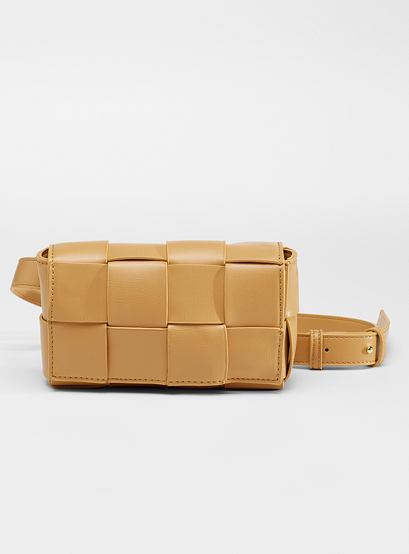 Simons Golden Yellow Braided flap mini bag for women
