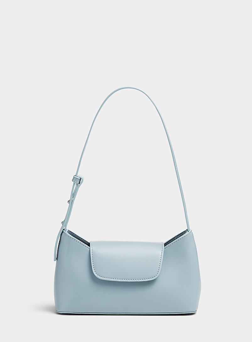 Simons Baby Blue Smooth flap baguette bag for women