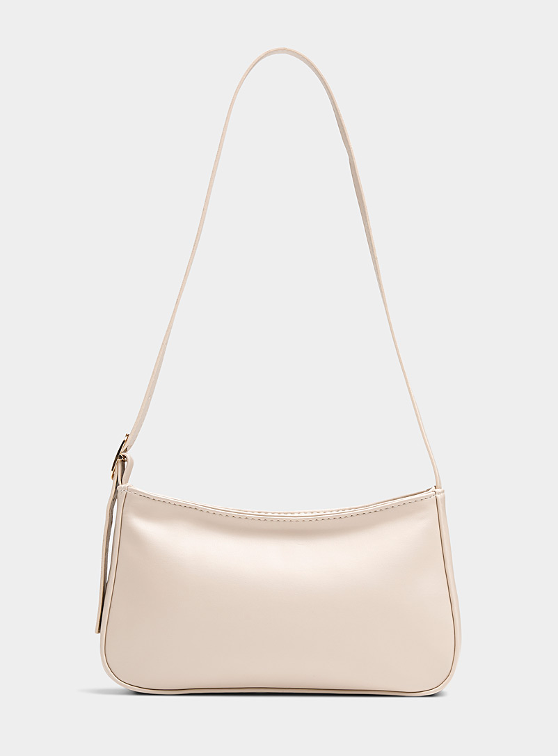 Simons Cream Beige Smooth minimalist baguette bag for women