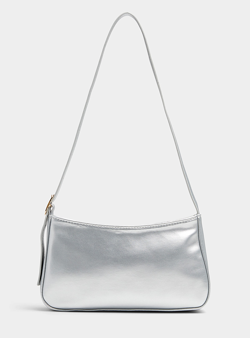 Simons Silver Smooth minimalist baguette bag for women