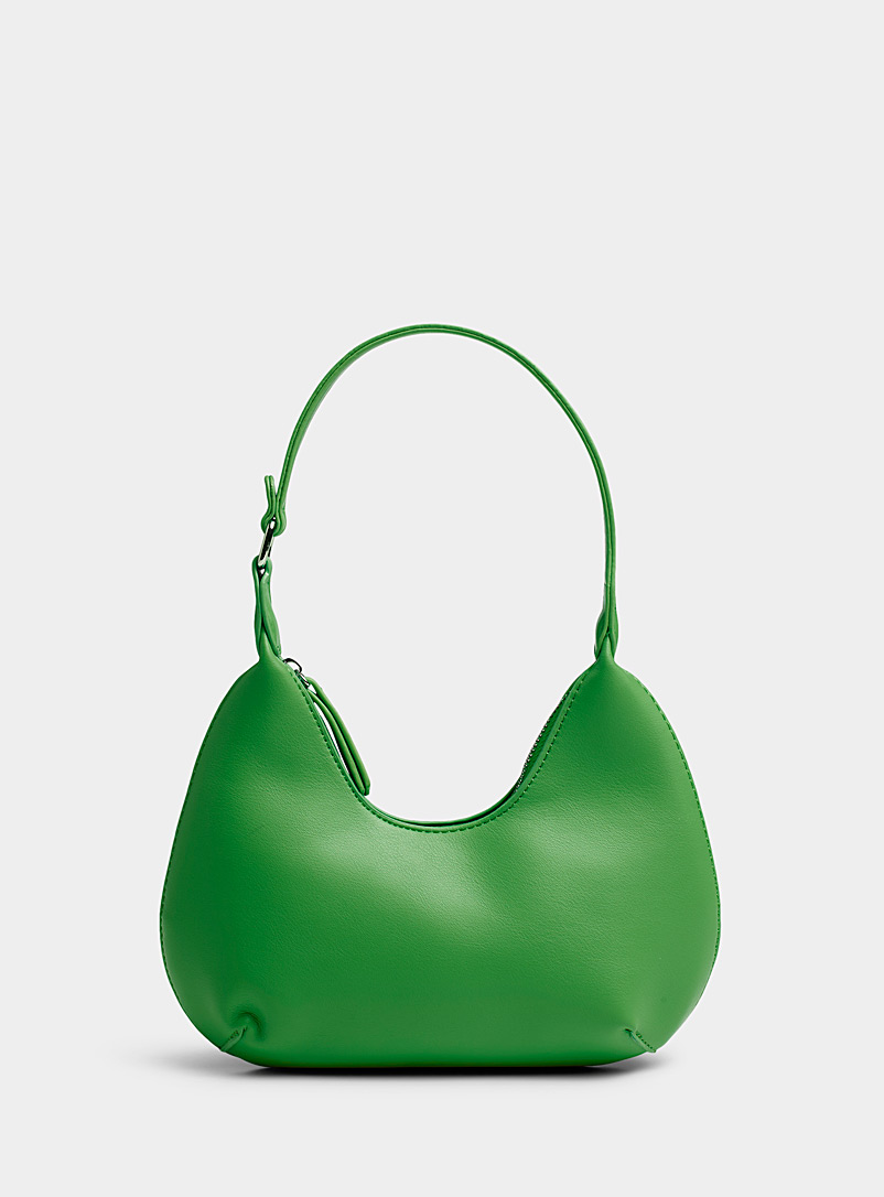 Simons Green Small topstitched half-moon bag for women