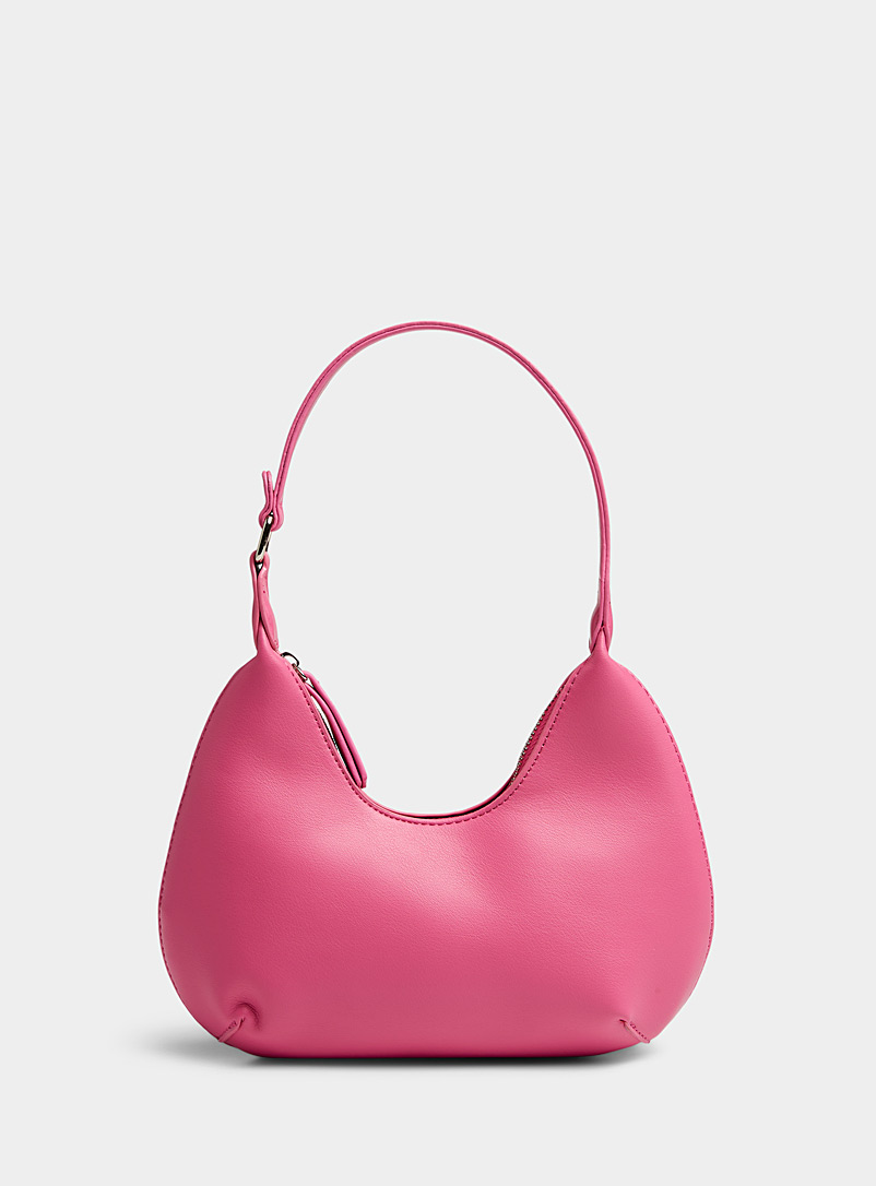 Simons Pink Small topstitched half-moon bag for women