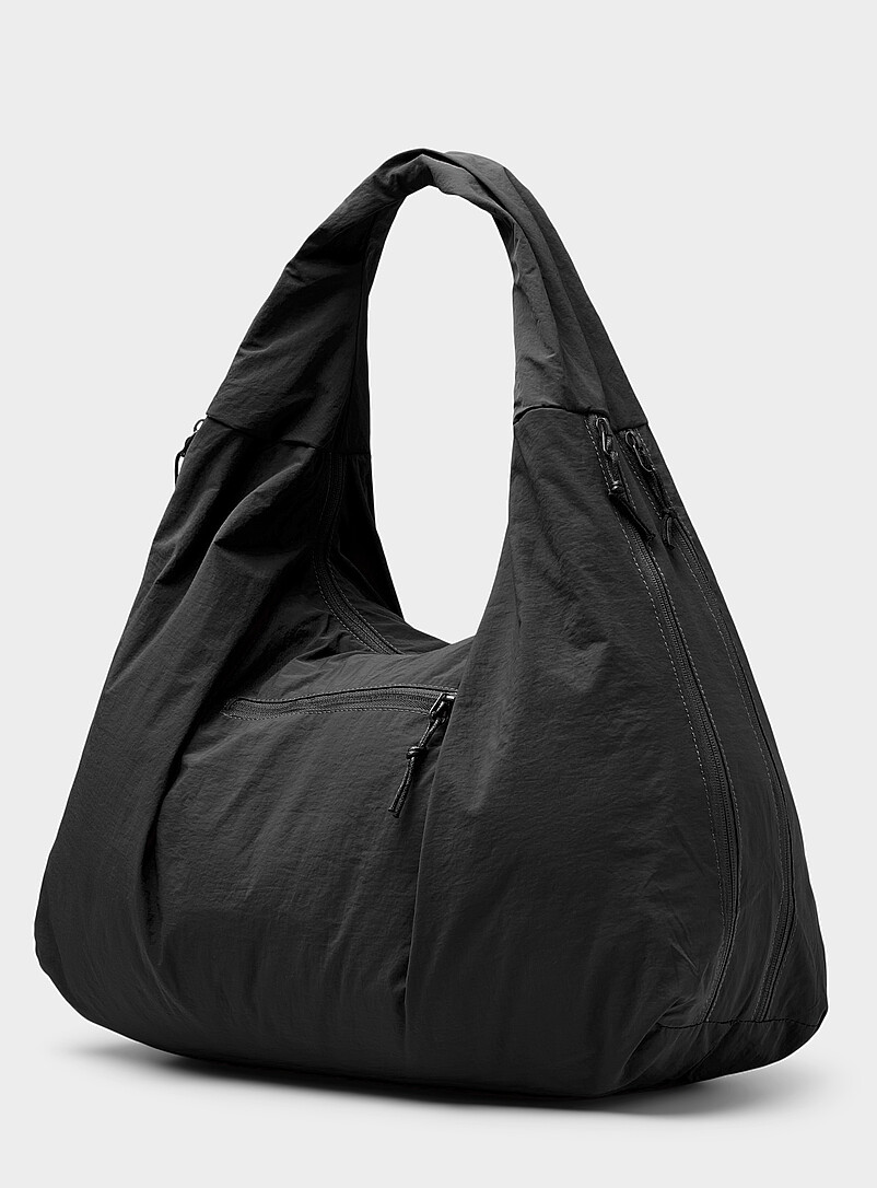 Le 31 Black Crinkled nylon half-moon bag <b>Imported from Seoul</b> for men
