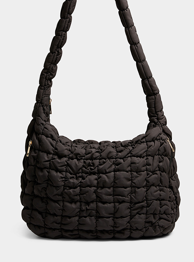 Simons Black Bubble quilted tote for women