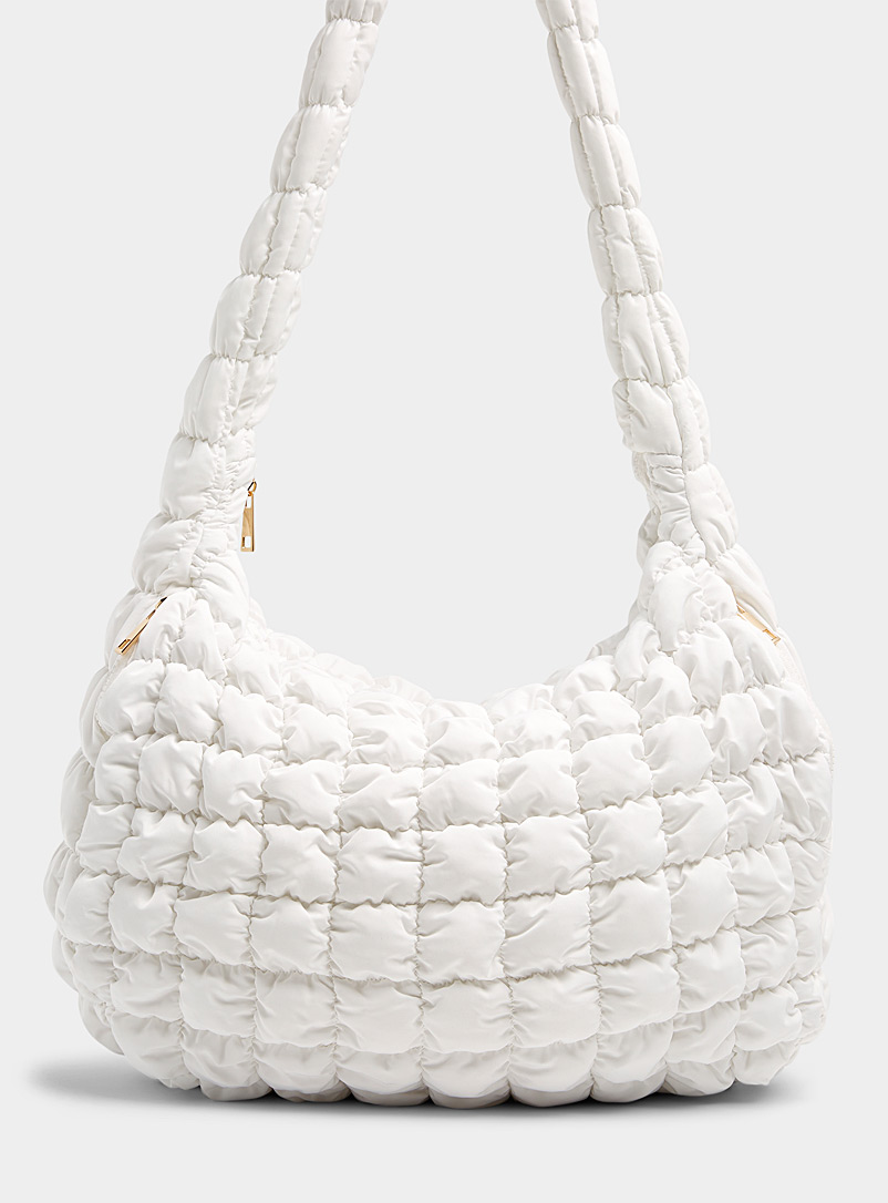 Simons Ivory White Smocked quilted tote for women