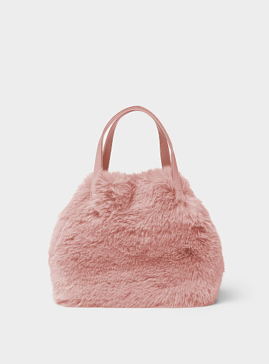 Small solid faux-fur tote bag