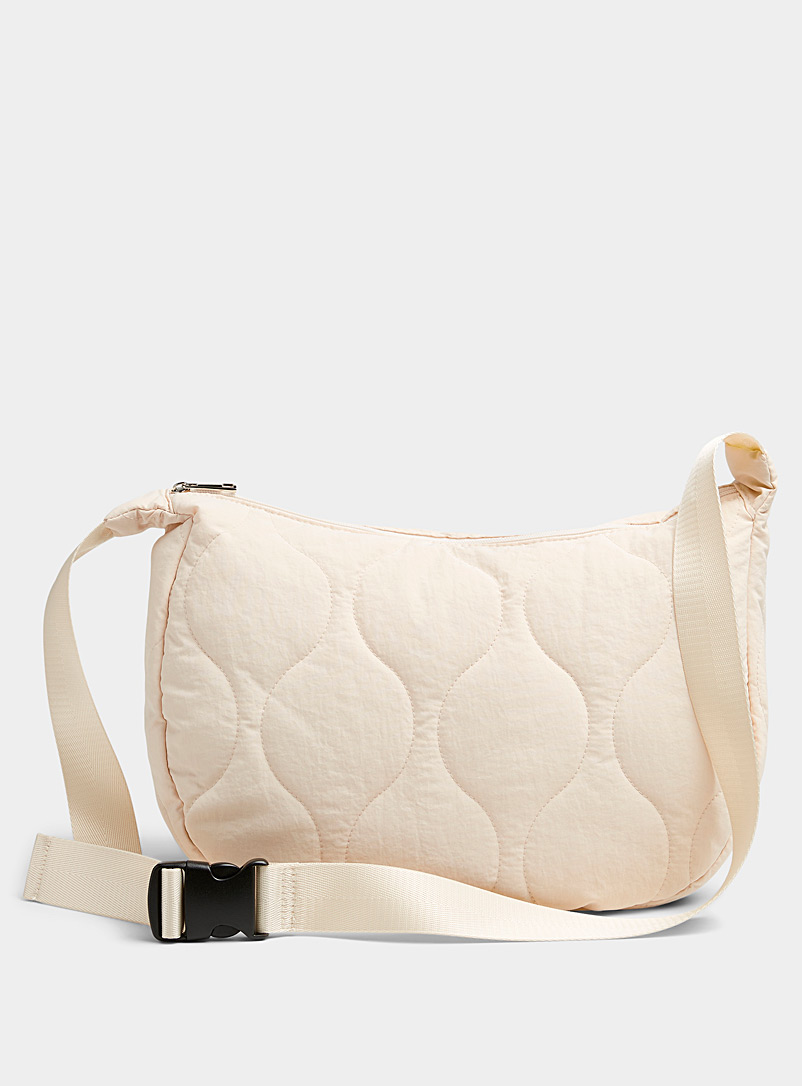 Simons Ivory White Wavy quilted zip bag for women