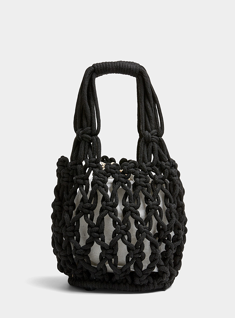 Simons Black Crochet basket bag for women