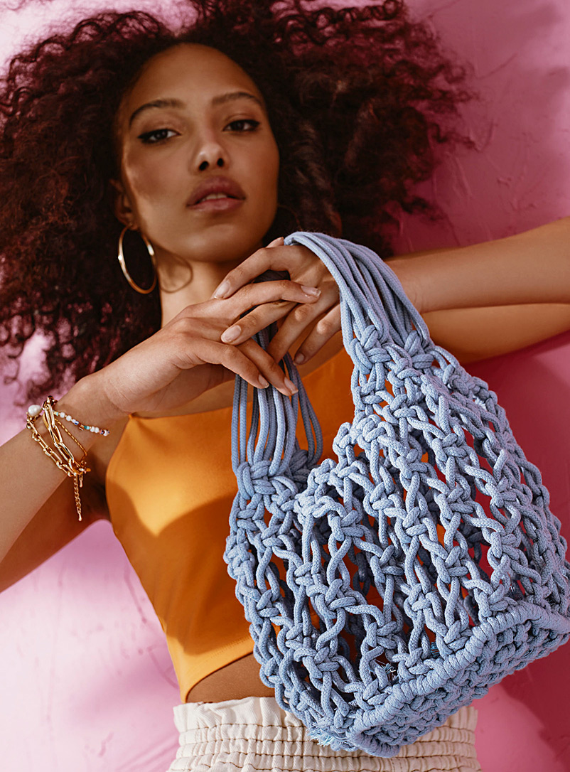 Simons Slate Blue Crochet basket bag for women