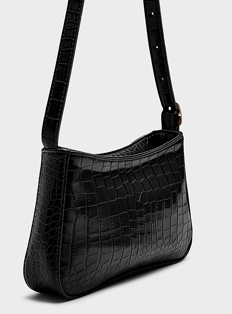 Simons Burgundy Solid croc baguette bag for women