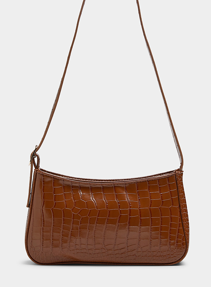 Simons Brown Solid croc baguette bag for women