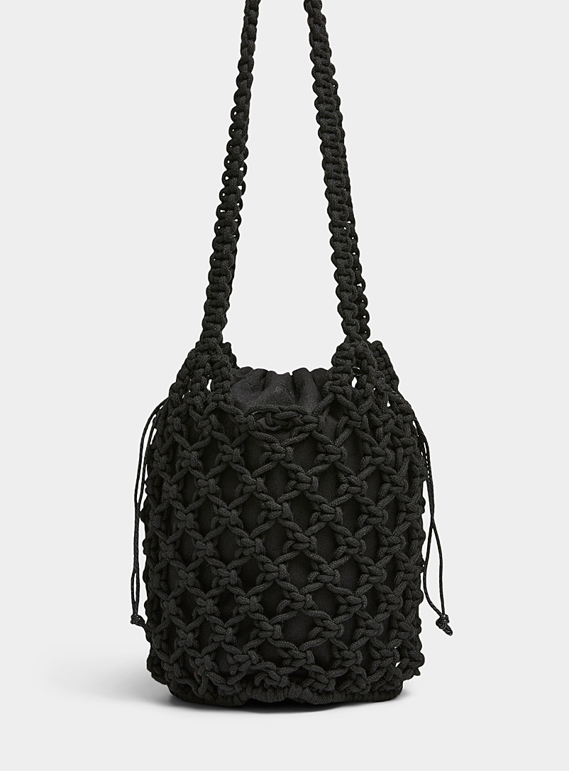 Simons Black Crocheted cord bag for women