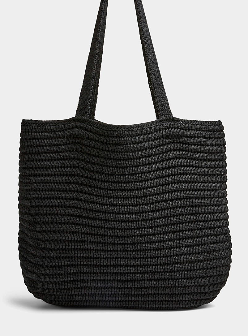 Simons: Le sac fourre-tout rayures tricotées Noir pour femme