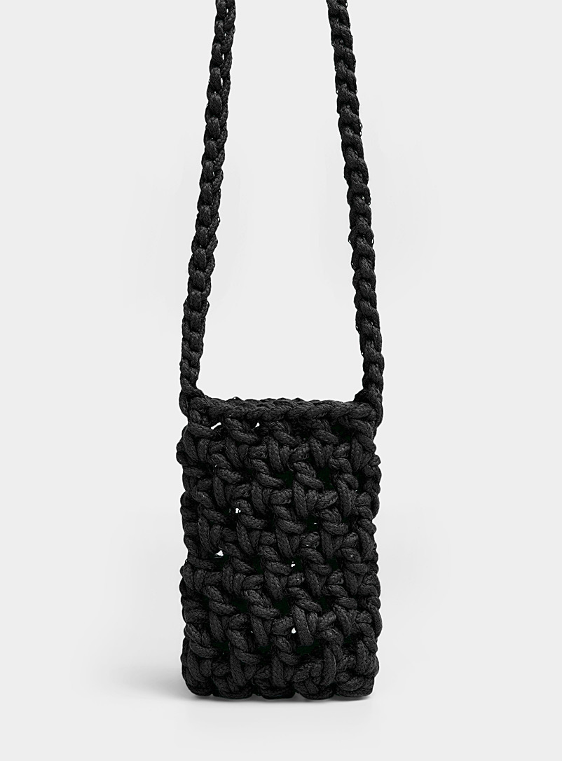 Simons Black Crocheted phone clutch for women