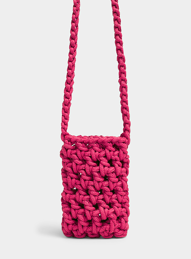 Simons Medium Pink Crocheted phone clutch for women