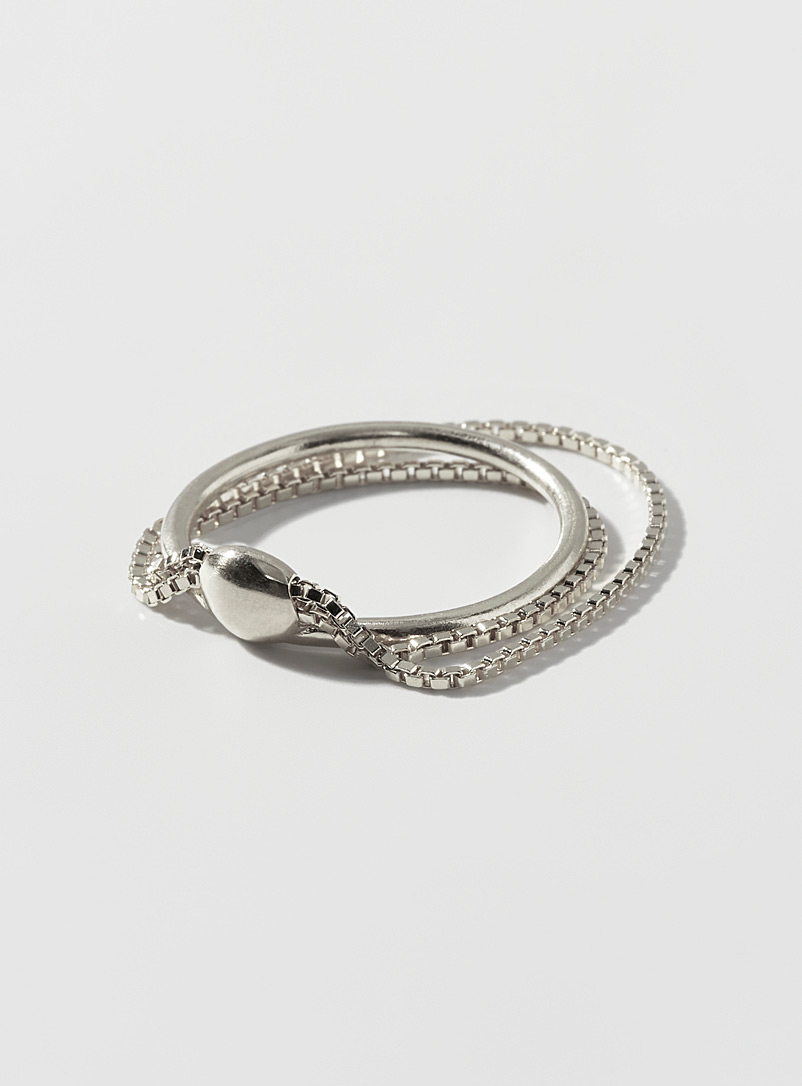 Maggoosh Silver Silvery double chain ring for women