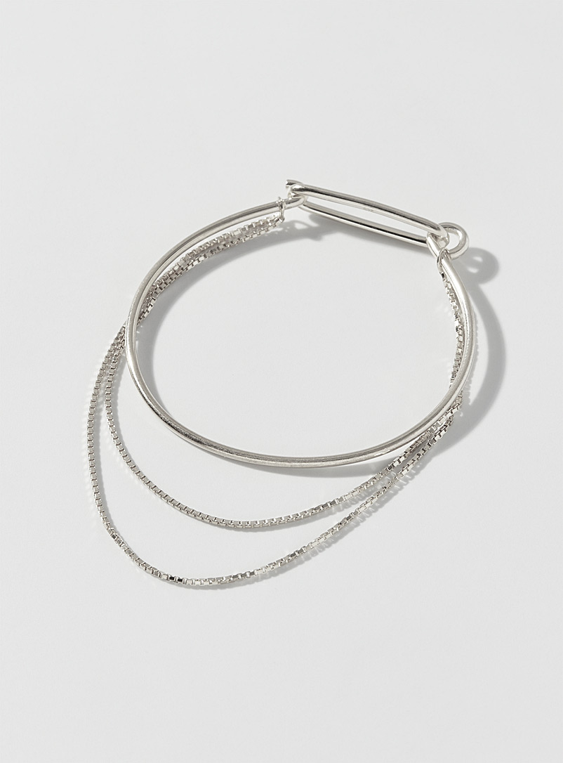Maggoosh Silver Silver double chain rigid bracelet for women