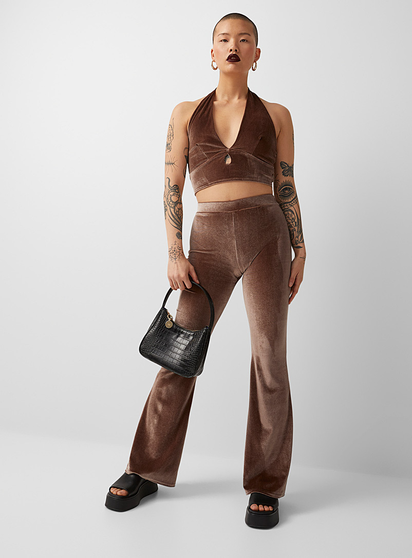 New Girl Order Dark Brown Brown velvet flared pants for women