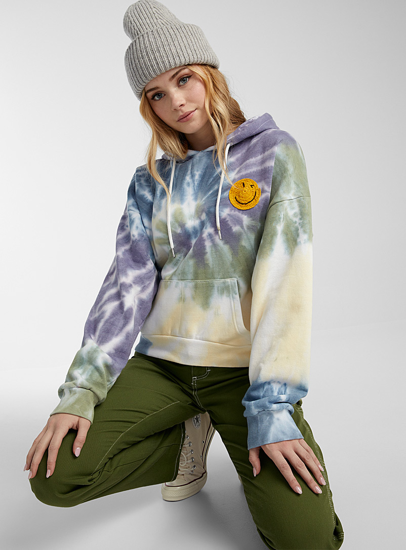 New Girl Order Patterned Brown Smiley face tie-dye hoodie for women