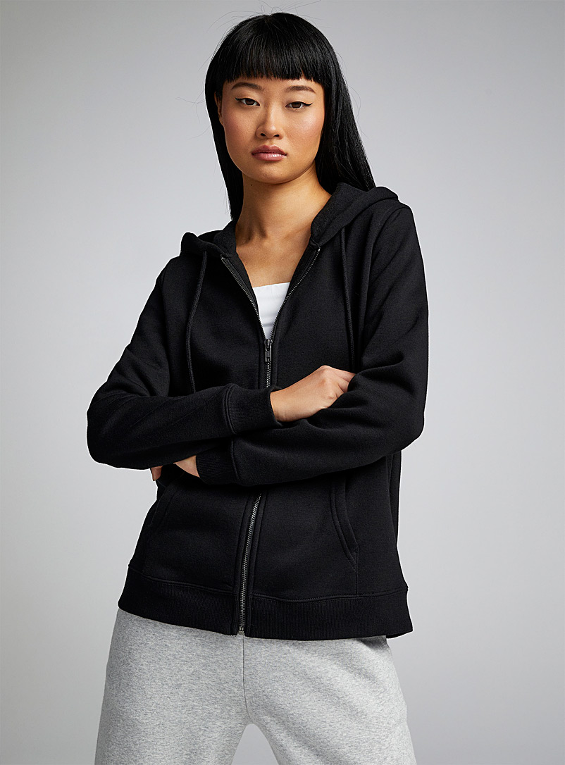 Twik Black Recycled polyester zip hoodie for women