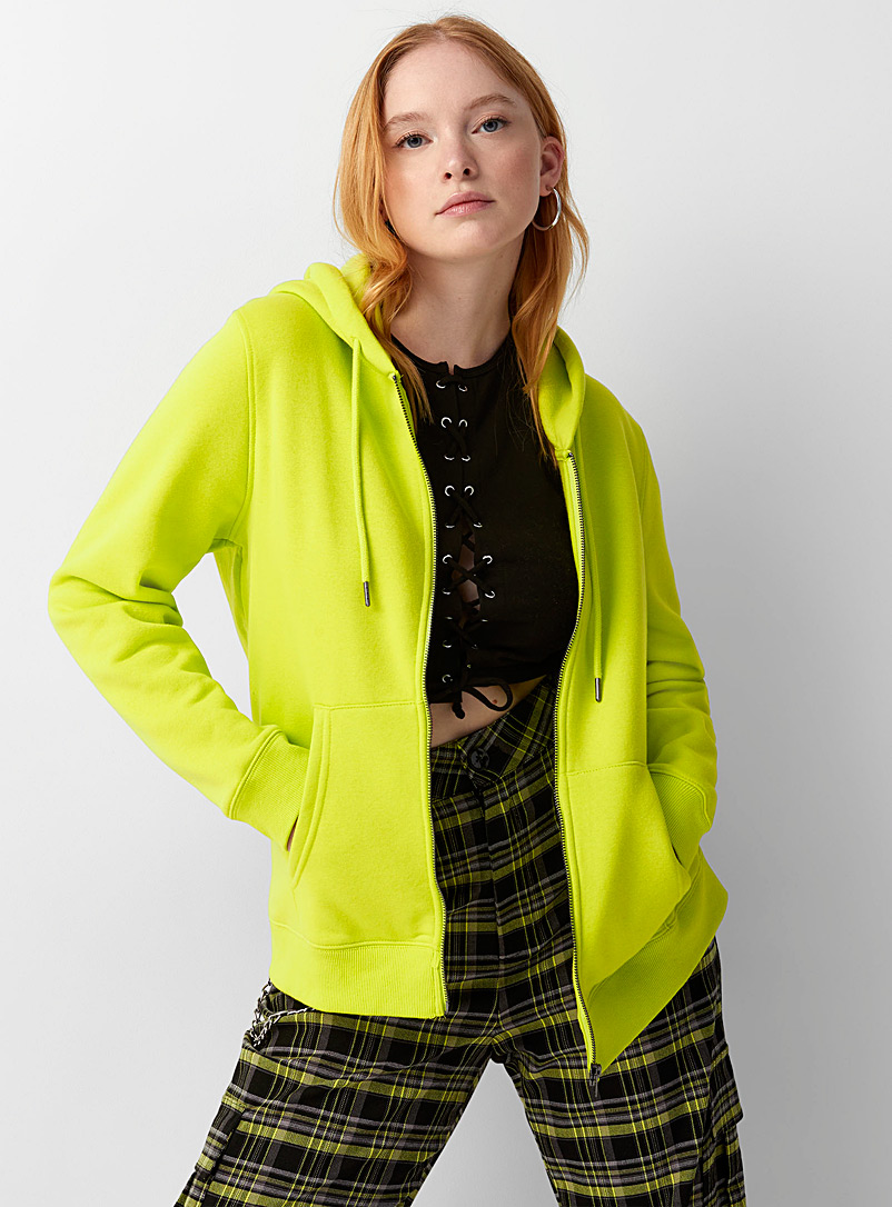 Twik Lime Green Recycled polyester zip hoodie for women